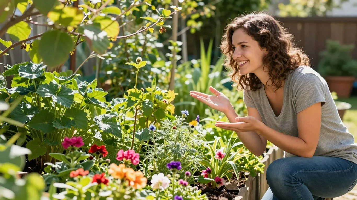 Nachbar:in spricht über Gartenzaun mit Blumen