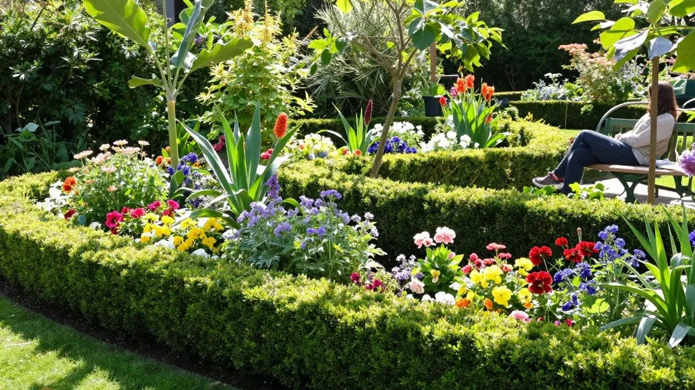 Entspannter Mensch im blühenden, pflegeleichten Garten