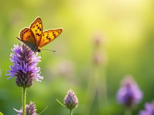 Schmetterling auf lila Buddleja-Blüte und weitere Nektarpflanzen in sonnigem Garten