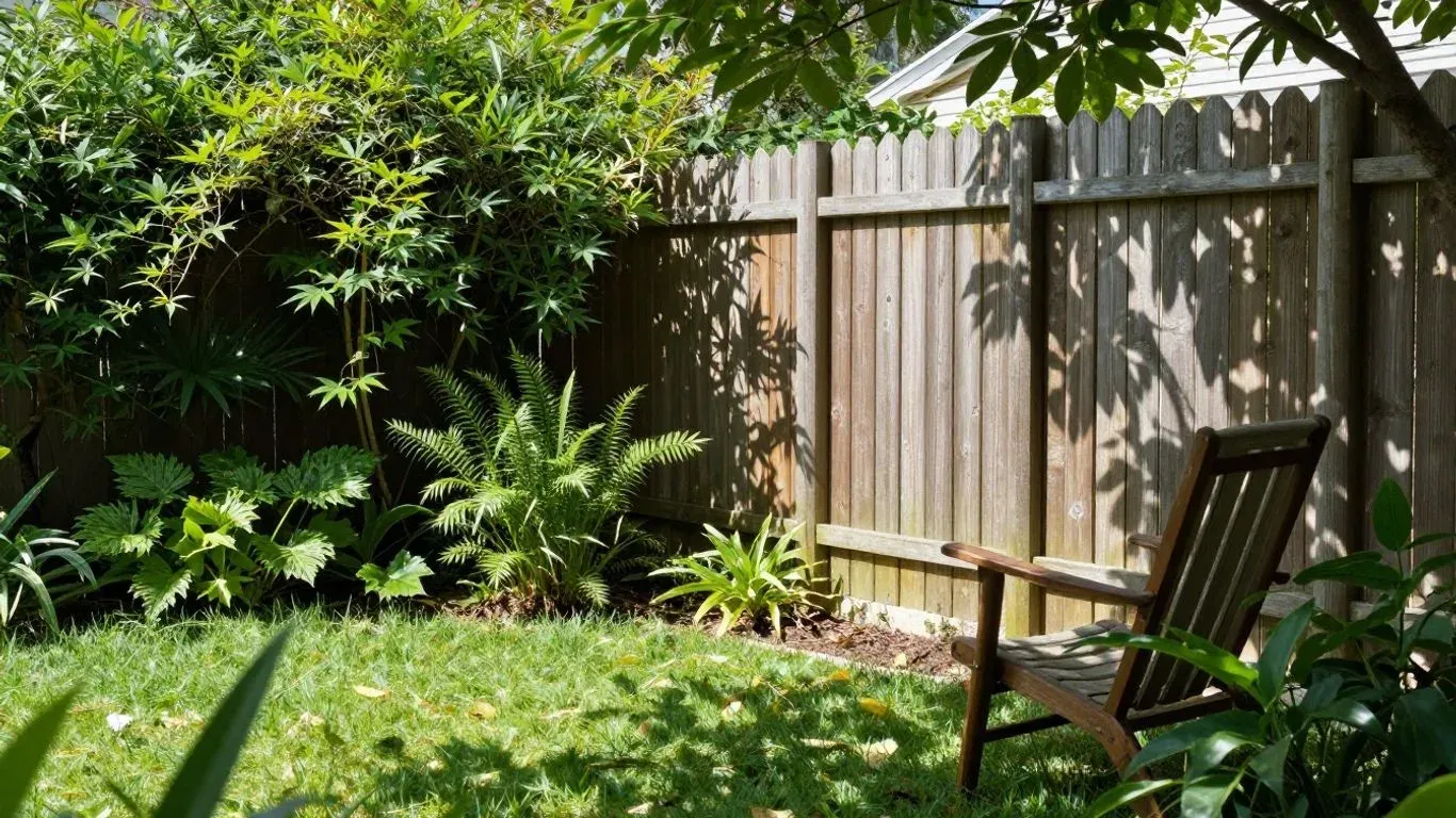 Sichtschutz im Garten mit Holz und Pflanzen