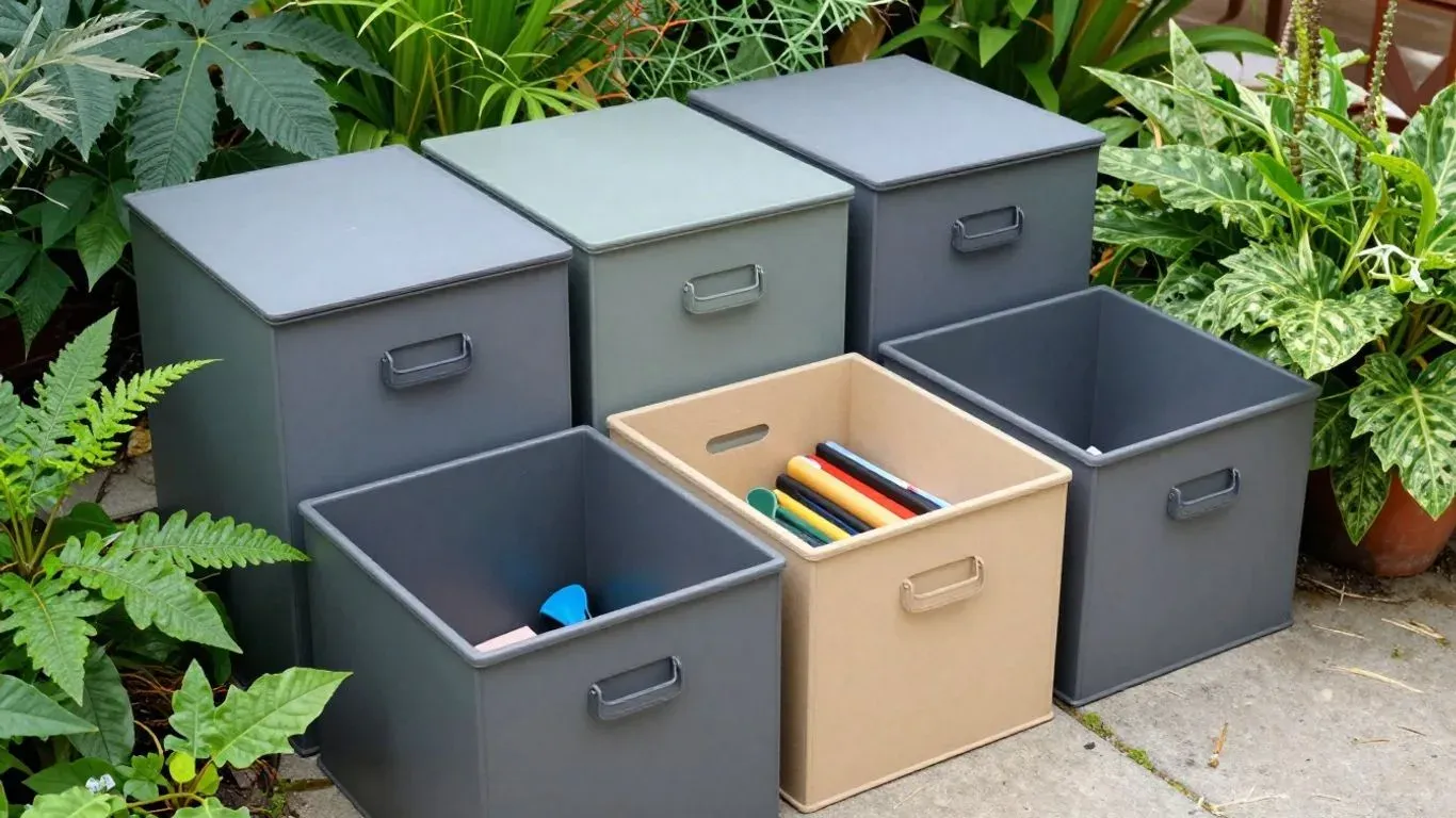 Aufbewahrungsboxen im ordentlichen Garten